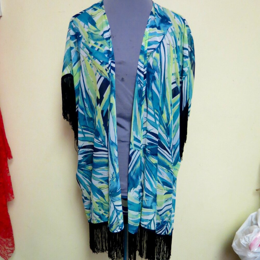 Dept 222 Fringed Beach cover, sheer Kimono, Festival top